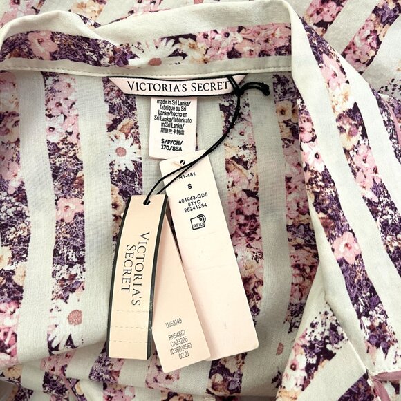 New Victoria's Secret Pajama 2 Pc Short Sleeve Button Top Shorts Small Stripe - Picture 10 of 15